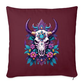 Mandala de plume de crâne de taureau - Housse de coussin décorative 45 x 45 cm - bordeaux - Devant