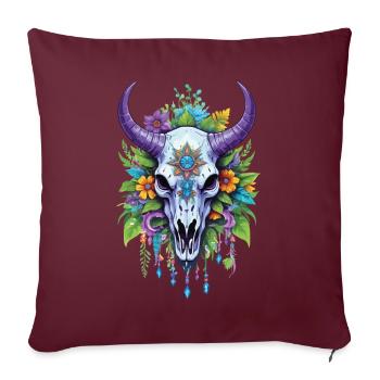 Mandala spirituel avec crâne de taureau - Housse de coussin décorative 45 x 45 cm - bordeaux - Devant