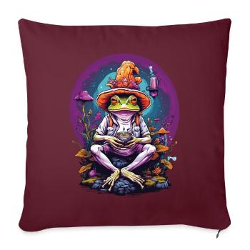 Grenouille psychédélique Art forêt champignons Festival de musique - Housse de coussin décorative 45 x 45 cm - bordeaux - Devant