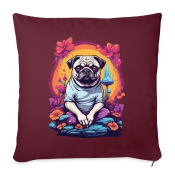 Pug Dog Festival de musique de champignons forestiers psychédéliques - Housse de coussin décorative 45 x 45 cm - bordeaux - Devant