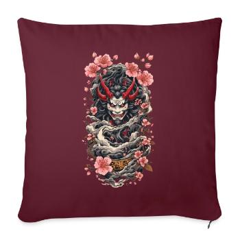 Fleur de cerisier Yokai Oni Esthétique Japon Design - Housse de coussin décorative 45 x 45 cm - bordeaux - Devant