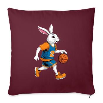 Joueur de basket-ball lapin de Pâques drôle streetwear - Housse de coussin décorative 45 x 45 cm - bordeaux - Devant
