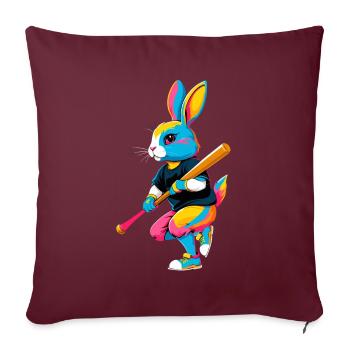 Lapin de Pâques joueur de baseball dans le style streetwear - Housse de coussin décorative 45 x 45 cm - bordeaux - Devant