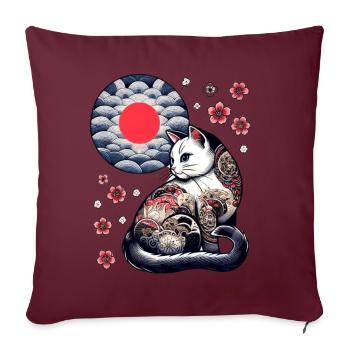 Floral Japanese Kitten Retro Cute Flower Sunset - Sofakissenbezug 45 x 45 cm - Burgunderrot - Vorne