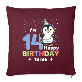 Pinguin zum 14. Geburtstag für Kinder vierzehn - Sofakissenbezug 45 x 45 cm - Burgunderrot - Vorne