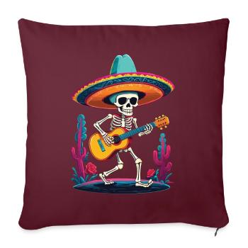 Skelett Mexikanischer Mariachi Gitarrenspieler - Sofakissenbezug 45 x 45 cm - Burgunderrot - Vorne