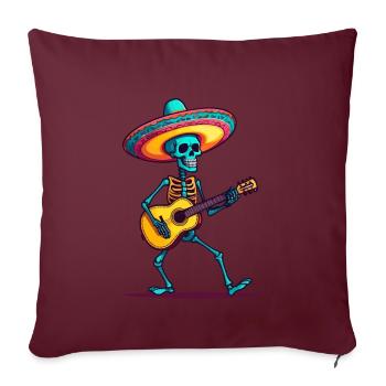 Mexikanischer Mariachi Skelett Gitarrist - Sofakissenbezug 45 x 45 cm - Burgunderrot - Vorne