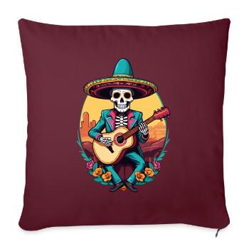 Mexikanischer Mariachi Skelett Gitarrist Fiesta - Sofakissenbezug 45 x 45 cm - Burgunderrot - Vorne