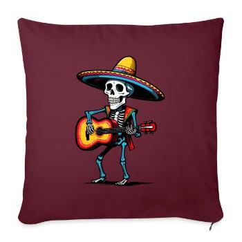 Mexikanischer Mariachi Skelett Gitarrenspieler - Sofakissenbezug 45 x 45 cm - Burgunderrot - Vorne