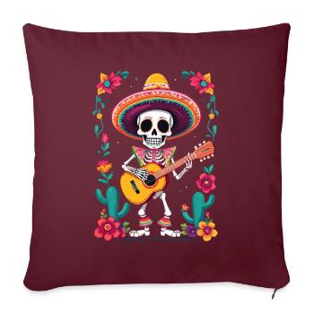 Mexikanischer Mariachi Skelett Gitarrist Fiesta - Sofakissenbezug 45 x 45 cm - Burgunderrot - Vorne