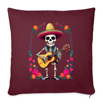 Mexikanischer Mariachi Skelett Gitarrist - Sofakissenbezug 45 x 45 cm - Burgunderrot - Vorne