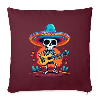 Mexikanischer Mariachi Skelett Gitarrenspieler - Sofakissenbezug 45 x 45 cm - Burgunderrot - Vorne