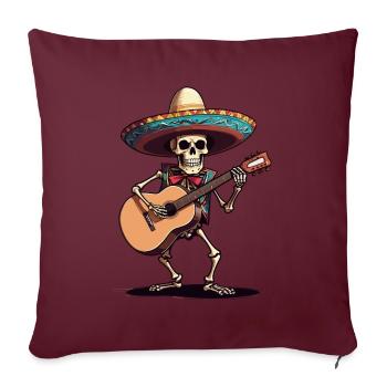 Mexikanischer Mariachi Skelett Gitarrist - Sofakissenbezug 45 x 45 cm - Burgunderrot - Vorne