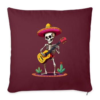 Mexikanischer Mariachi Skelett Gitarrenspieler - Sofakissenbezug 45 x 45 cm - Burgunderrot - Vorne