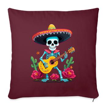 Mexikanischer Mariachi Skelett Gitarrist Fiesta - Sofakissenbezug 45 x 45 cm - Burgunderrot - Vorne