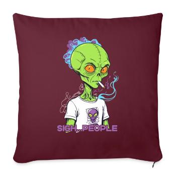 Drôle d’extraterrestre disant la fumée de cigarette - Housse de coussin décorative 45 x 45 cm - bordeaux - Devant
