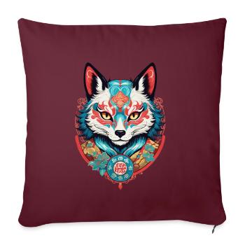 Masque Kitsune Japonais Anime Kawaii Renard Fantôme - Housse de coussin décorative 45 x 45 cm - bordeaux - Devant
