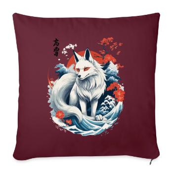 Masque Kitsune japonais Ukiyo-E Renard blanc - Housse de coussin décorative 45 x 45 cm - bordeaux - Devant