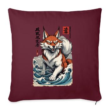 Renard Kitsune japonais de style Ukiyo-E vintage - Housse de coussin décorative 45 x 45 cm - bordeaux - Devant