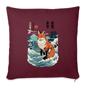 Ukiyo-E Style artistique Japonais Kitsune Renard Fantôme - Housse de coussin décorative 45 x 45 cm - bordeaux - Devant