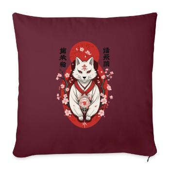 Masque Kitsune Japonais Anime Kawaii Renard Fantôme - Housse de coussin décorative 45 x 45 cm - bordeaux - Devant