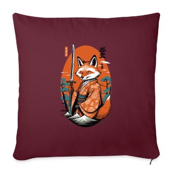 Kitsune Samurai Fox Vintage Ukiyo-e Style - Housse de coussin décorative 45 x 45 cm - bordeaux - Devant