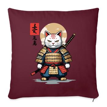 Chat Samouraï Asiatique Ukiyo-E Style Esthétique - Housse de coussin décorative 45 x 45 cm - bordeaux - Devant