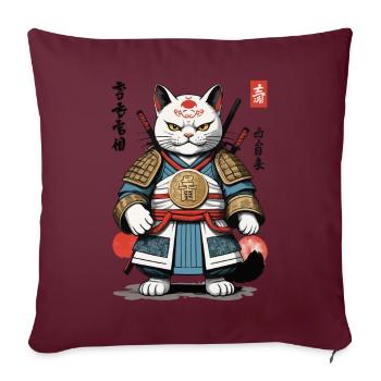 Chat samouraï au look streetwear anime - Housse de coussin décorative 45 x 45 cm - bordeaux - Devant