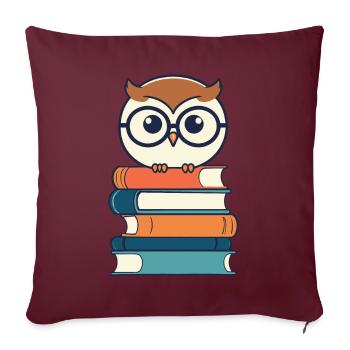 Livres hibou hibou amant rat de bibliothèque illustration - Housse de coussin décorative 45 x 45 cm - bordeaux - Devant