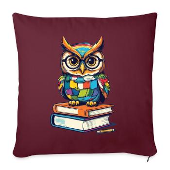Livres hibou hibou amant mignon livre illustration - Housse de coussin décorative 45 x 45 cm - bordeaux - Devant