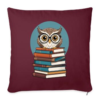 Mignon Livre Illustration Hibou Amateur de Livre - Housse de coussin décorative 45 x 45 cm - bordeaux - Devant