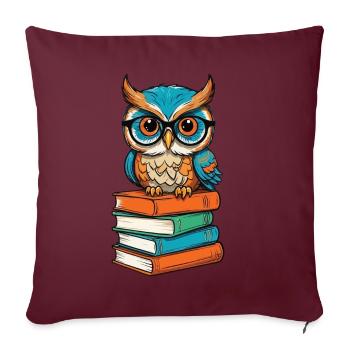 Livres hibou drôle d’amateur de livres Illustration - Housse de coussin décorative 45 x 45 cm - bordeaux - Devant