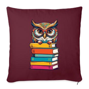 Livres Hibou Mignon Livre Illustration Littérature - Housse de coussin décorative 45 x 45 cm - bordeaux - Devant