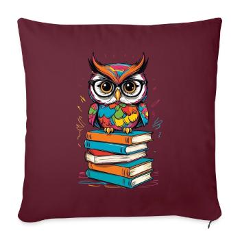 Livres hibou hibou amant mignon livre illustration - Housse de coussin décorative 45 x 45 cm - bordeaux - Devant