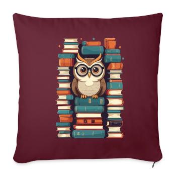 Livres hibou mignon livre illustration lecture hibou - Housse de coussin décorative 45 x 45 cm - bordeaux - Devant