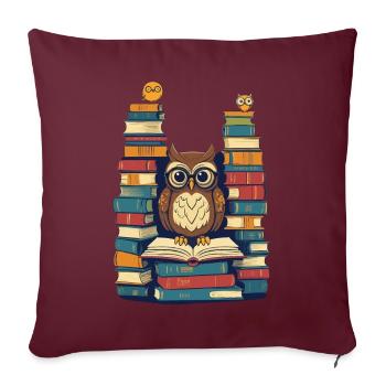 Livres hibou pour hiboux amoureux rat de bibliothèque - Housse de coussin décorative 45 x 45 cm - bordeaux - Devant