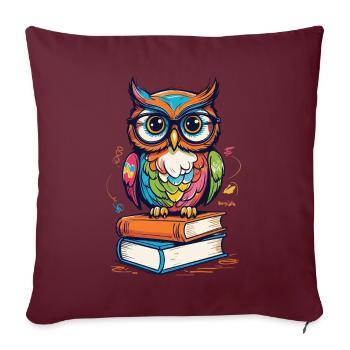 Mignon Livre Illustration Hiboux Amoureux - Housse de coussin décorative 45 x 45 cm - bordeaux - Devant