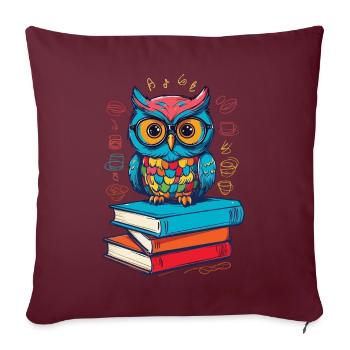 Livres hibou mignon livre illustration lecture hibou - Housse de coussin décorative 45 x 45 cm - bordeaux - Devant
