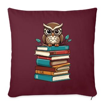 Livres hibou rat de bibliothèque mignon livre illustration - Housse de coussin décorative 45 x 45 cm - bordeaux - Devant