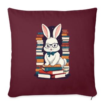 Lapin de lecture Passionné de livres - Housse de coussin décorative 45 x 45 cm - bordeaux - Devant