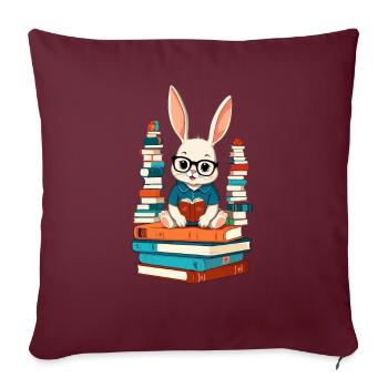Lapin de lecture Passionné de livres - Housse de coussin décorative 45 x 45 cm - bordeaux - Devant