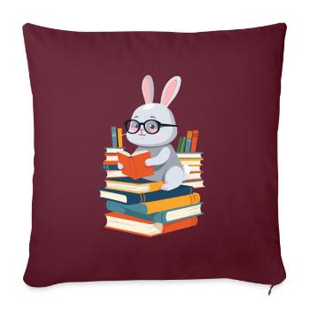 Lapin de lecture Passionné de livres - Housse de coussin décorative 45 x 45 cm - bordeaux - Devant