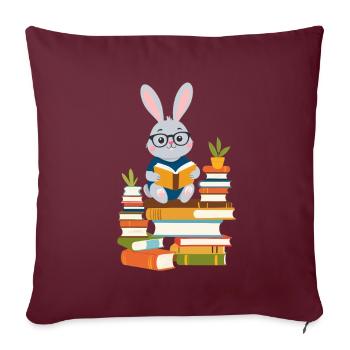 Lapin de lecture Passionné de livres - Housse de coussin décorative 45 x 45 cm - bordeaux - Devant