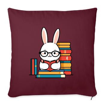 Lapin de lecture Passionné de livres - Housse de coussin décorative 45 x 45 cm - bordeaux - Devant