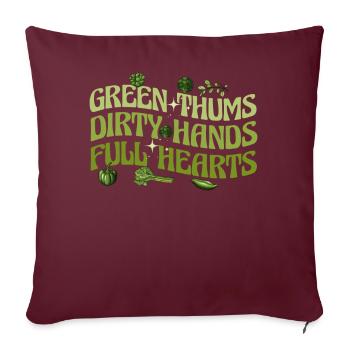 Pouces verts Mains sales Coeurs pleins - Housse de coussin décorative 45 x 45 cm - bordeaux - Devant