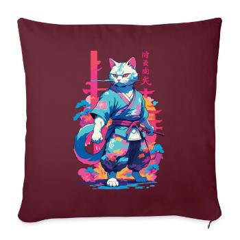 Chat samouraï Vaporwave Esthétique Japon Art - Housse de coussin décorative 45 x 45 cm - bordeaux - Devant