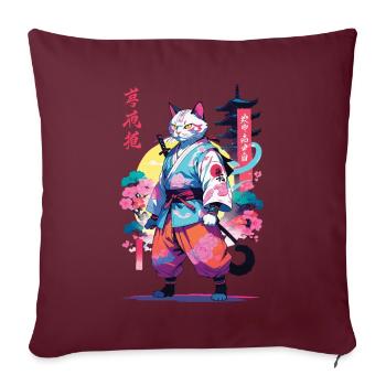 Chat samouraï Vaporwave Esthétique - Housse de coussin décorative 45 x 45 cm - bordeaux - Devant