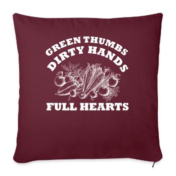 Pouces verts Mains sales Coeurs pleins - Housse de coussin décorative 45 x 45 cm - bordeaux - Devant