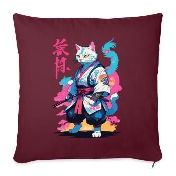 Chat samouraï Vaporwave Esthétique Japon Art - Housse de coussin décorative 45 x 45 cm - bordeaux - Devant