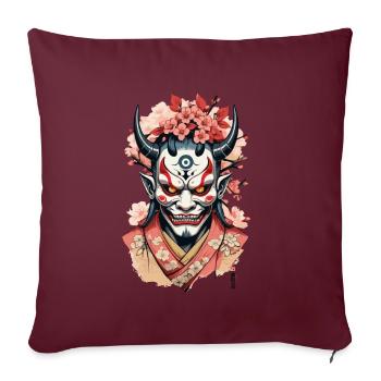 Oni Démon Masque Samouraï Esthétique Yokai - Housse de coussin décorative 45 x 45 cm - bordeaux - Devant